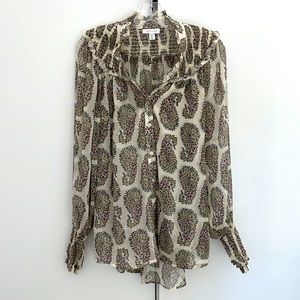 EUC Topshop Womens Sheer Button Down Paisley Puff Sleeves Shirt blouse, size 6